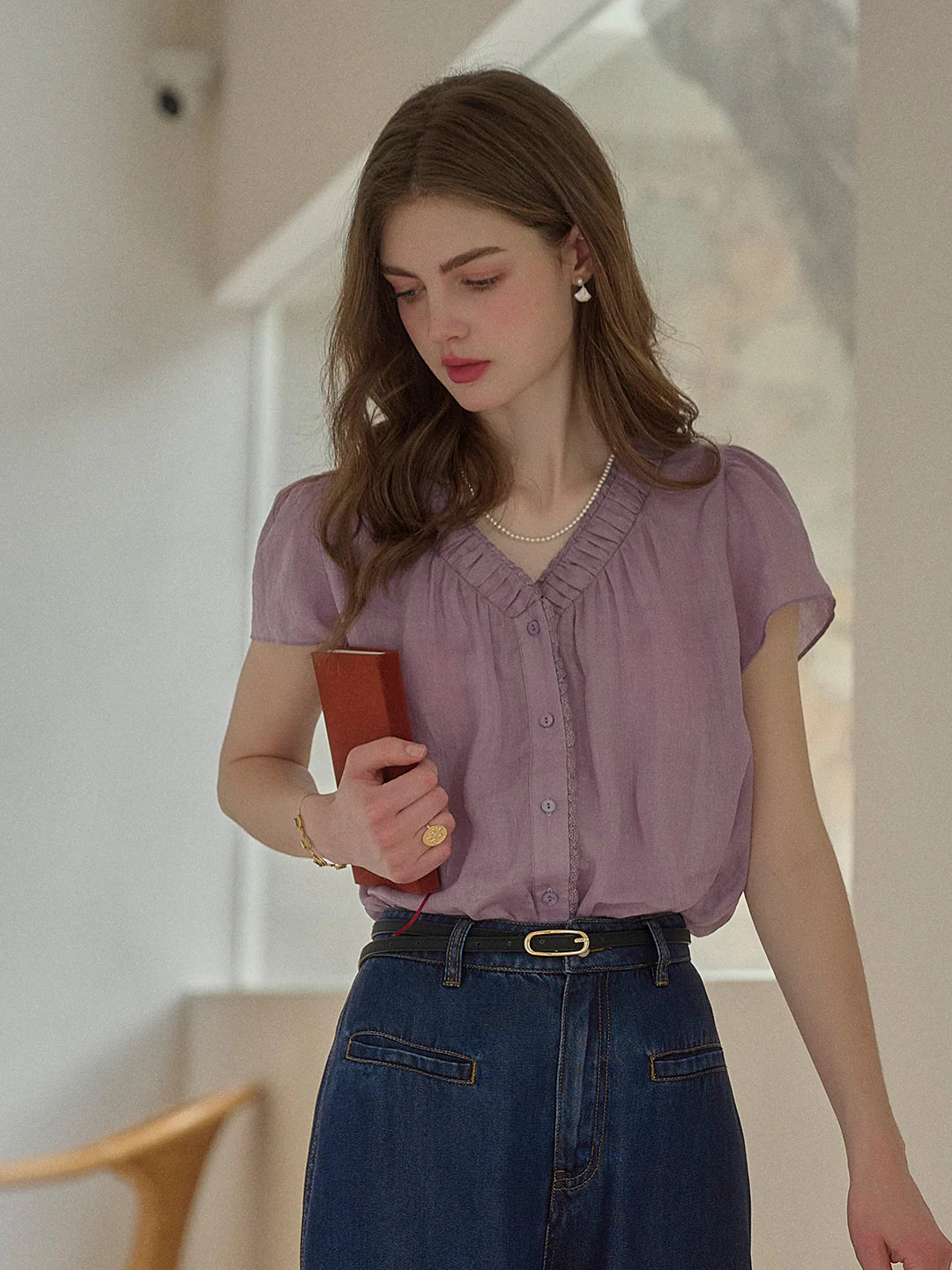 Angela V-Neck 100% Ramie Blouse