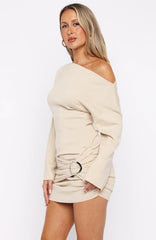 All Over You Long Sleeve Mini Dress Oat