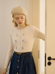 Sarahi Simple Round Neck Embroidery Cardigan