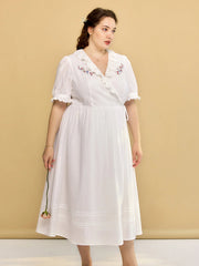 Plus Size Daniella Vintage Embroidered V-Neck Dress