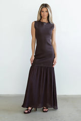 Lindsey Mermaid Maxi Dress in Brown