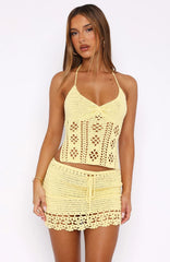 Don't Ask Me That Crochet Mini Skirt Lemon