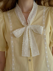 Calliope V-Neck Bow 100% Cotton Blouse