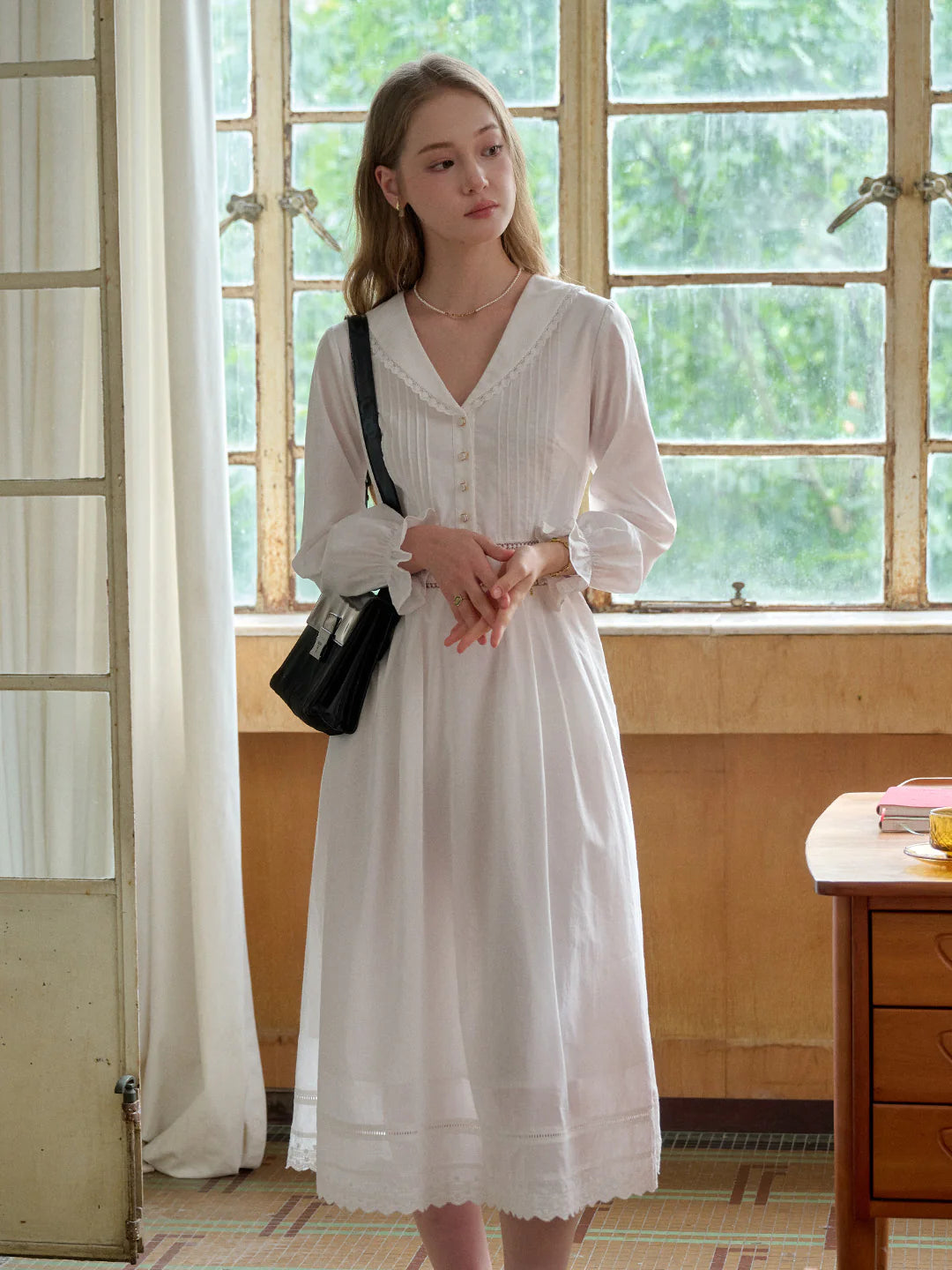 Jenna V-Neck 100% Cotton White Dress
