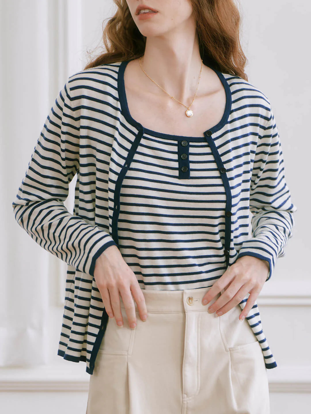 Dakota Round Neck Striped Knitted Jacket