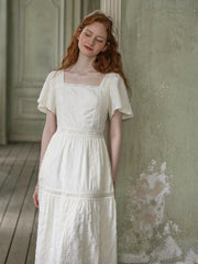 Elora French Square Neck Angel Embroidered Lace Dress