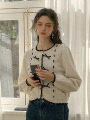 Miranda Round Neck Contrast Bow cardigan