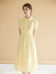 Maryam Floral Embroidery Puff Sleeve Button Front Shirt Dress