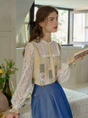 Vivienne Lace Collar Patchwork Blouse - Yellow