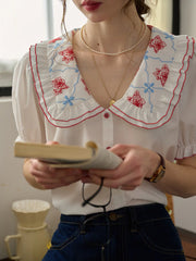 Alessandra Peter Pan Collar Embroidery Blouse