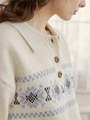 Norah Snowflake Jacquard Polo Fair Isle Knit Sweater