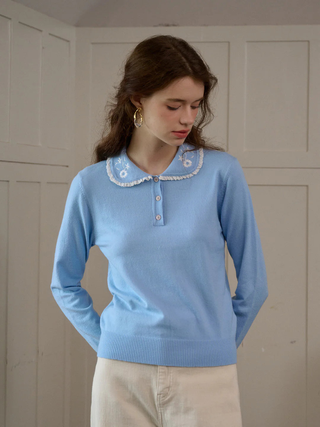 Talia Peter Pan Collar Embroidery Blouse