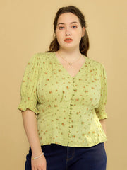 Plus Size Rosalina V-Neck Puff Sleeve Shirt