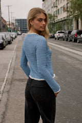 Sierra Lace Trim Blouse in Light Blue