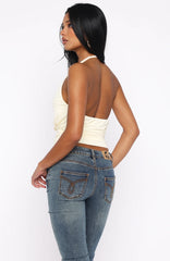 Show Stopping Cinched Waist Halter Top Cream
