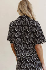 Perrie Floral Button Up in Black
