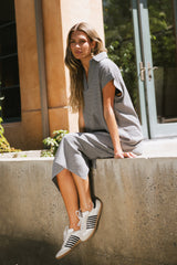 Elisa Striped Maxi Dress in Grey