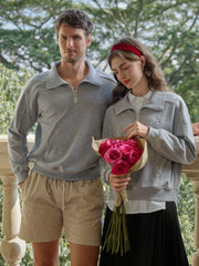 Kamila Exclusive Logo Embroidered Lapel Sweatshirt