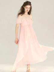 Ariah Romantic Square Neck Ruffle Sleeves Pink Dress
