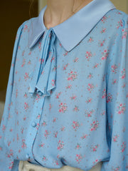 Alexis Long Sleeve Patchwork Peter Pan Collar Embroidery Casual Blouse - Blue