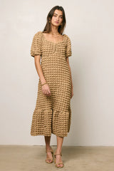 Miley Bubble Texture Dress in Tan