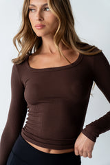 Audrey Ribbed Top in Brown