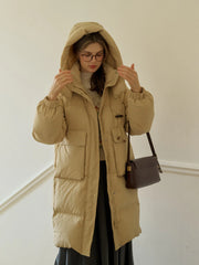 Winifred Mockneck Mid-Length Pocket Down Jacket - Khai