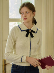 Paige V-Neck Contrasting Trim Bow Sweater