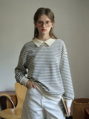 Luella SR Logo Embroidered Contrast Collar Striped Sweatshirt