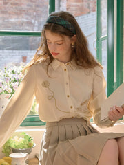 Keira Lapel Embroidery Shirt - Yellow