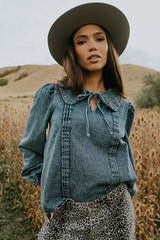 Monique Pleated Blouse in Indigo