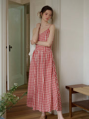 Tinsley Suspender Plaid Dress- Red