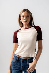 Serra Contrast Top in Burgundy