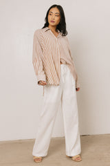 Gia Striped Button Up in Taupe