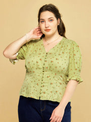 Plus Size Rosalina V-Neck Puff Sleeve Shirt