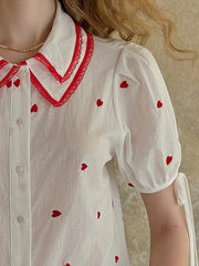 Kelsey Double Collar Embroidery 100% Cotton Blouse