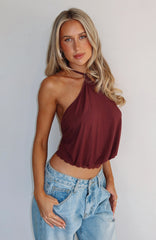 Endless Moment Cinched Waist Halter Top Burgundy
