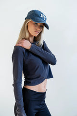 Kassie Crossover Crop Top in Navy