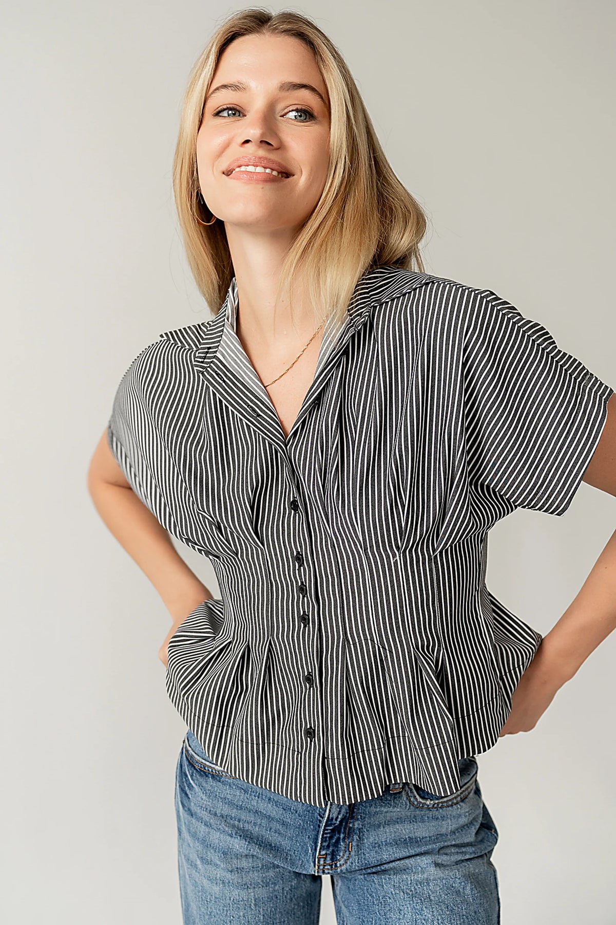 Alec Striped Blouse in Grey