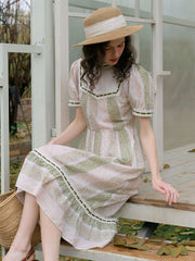 Allie Mock Neck Trim Lace Floral Print Contrast Patchwork Dress