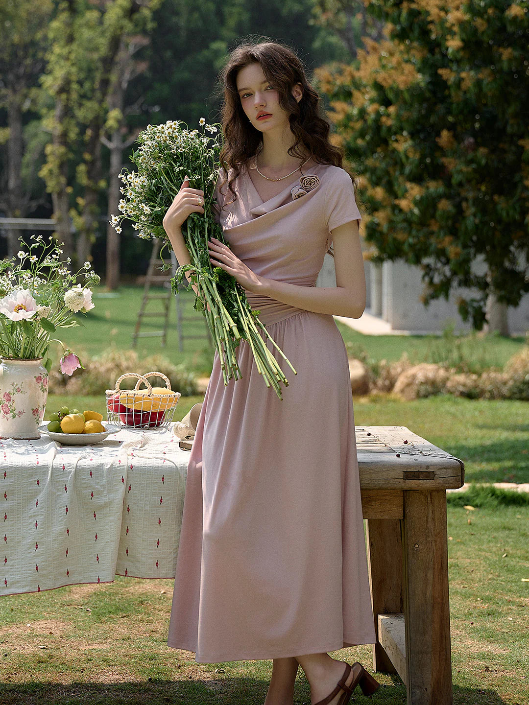 Briar Cowl Neck 3D Rose Dress