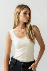Mackie Lace Trim Tank in Cream
