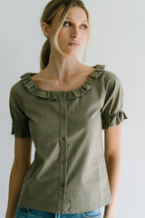 Connie Ruffle Blouse in Olive
