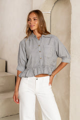 Avery Striped Blouse in Grey