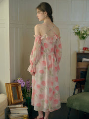 Lucille Ruffle Lantern Sleeve Slip Dress