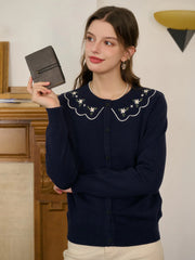 Tamsin Round Neck Embroidery Cardigan