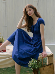 Sapphire Round Neck Waist Cotton Dress