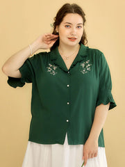 Plus Size Alicia Floral Embroidery V-Neck Blouse