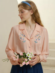 Convallaria Floral Embroidered Orange Puff Top