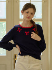 Hilary Round Neck Bowknot Pullover Sweater